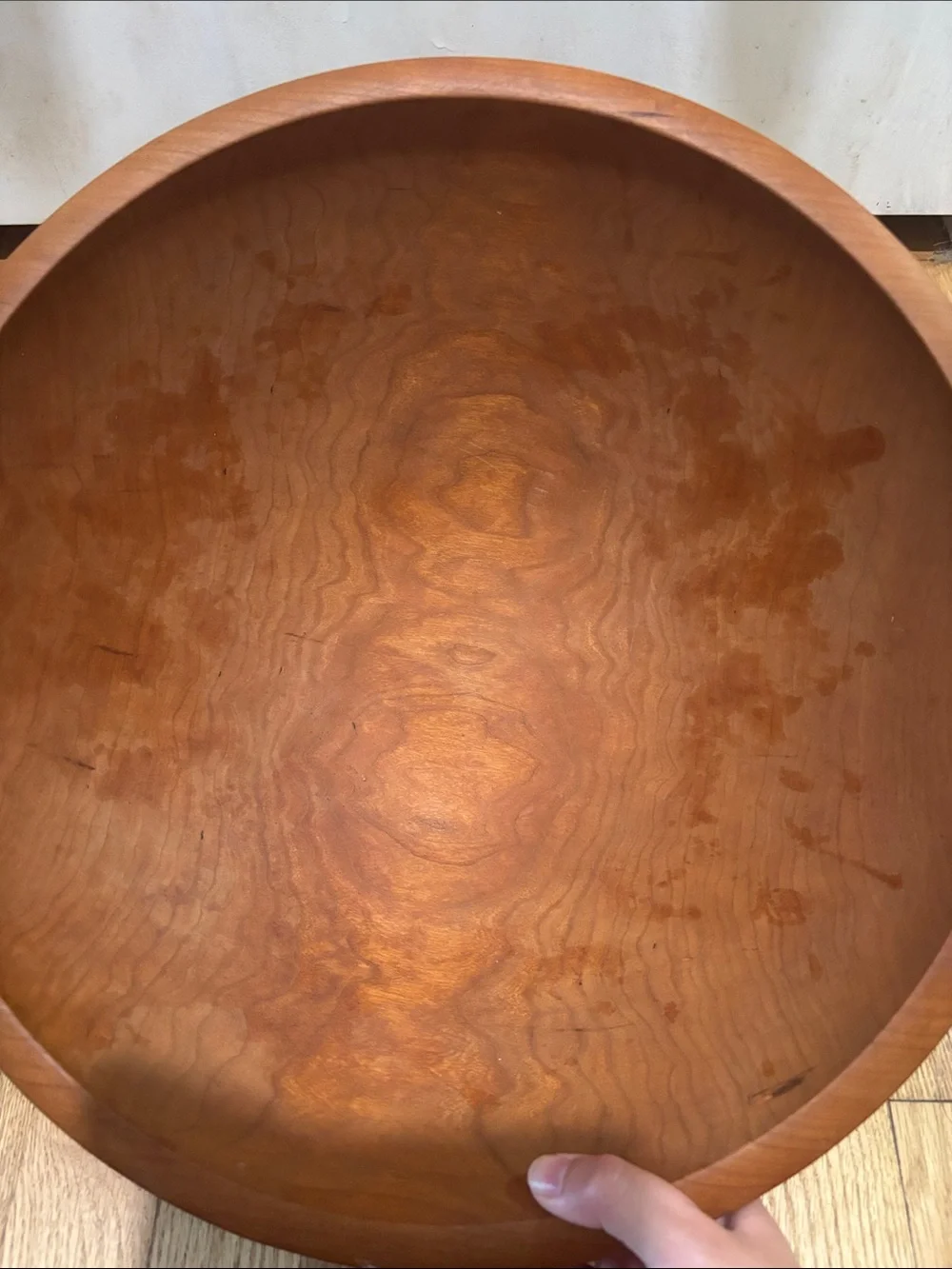 ANDREW PEARCE large Champlain wood bowl in cherry with wood oil and two servers